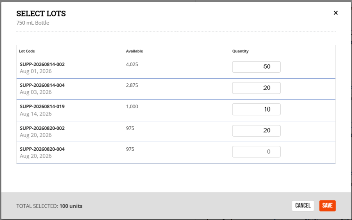 lot tracking - select lots